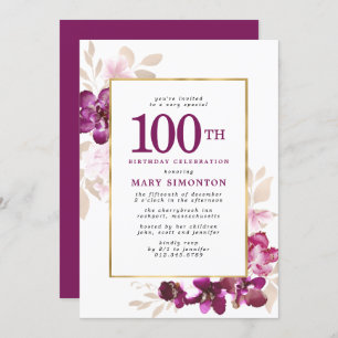 Invitation Purple Rose or Floral 100e anniversaire