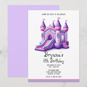 Invitation Purple Rose Princess Castle Bounce House Party
