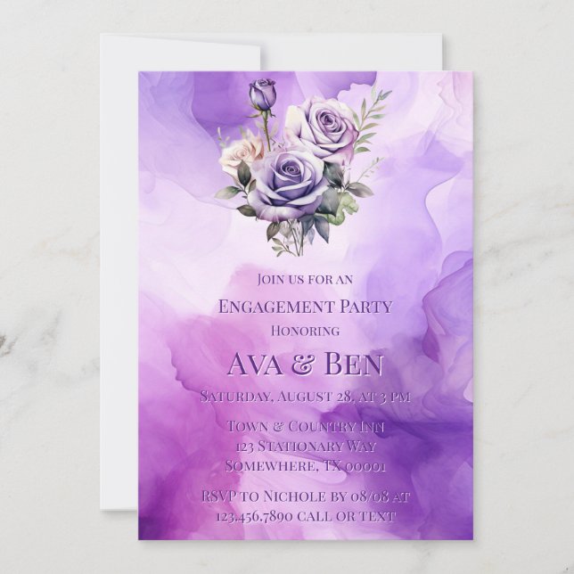 Invitation Purple Rose Rose Alcool Jardin d'engagement (Devant)