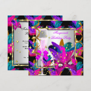 Invitation Purple rose Turquoise bleu Masquerade fête Anniver