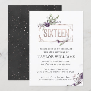 Invitation Purple royal  Cadre d'huile d'olive ornée de fleur