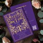 Invitation Purple Royal Medieval Gold Sword Wedding QR Code<br><div class="desc">Set the tone for your medieval fantasy wedding with a bold invitation design—a grand gold sword surrounded by florals against a purple background. Perfect for couples dreaming of an epic, romantic celebration. Make your love story legendary from the very first glance! NOTE: the gold featured in this design is NOT...</div>
