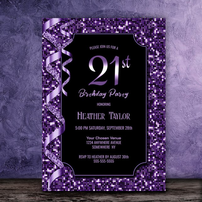 Invitation Purple Sequins 21e fête d'anniversaire (Créateur téléchargé)