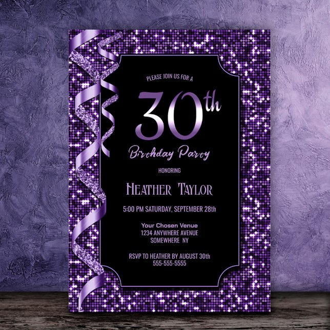 Invitation Purple Sequins 30e fête d'anniversaire (Créateur téléchargé)