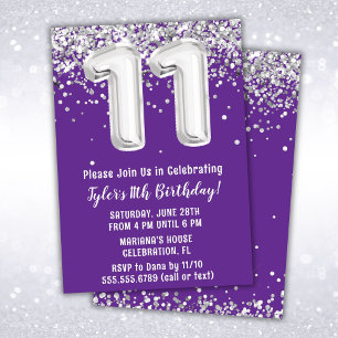 Invitation Purple Silver 11e fête d'anniversaire
