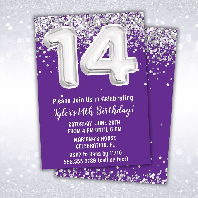Invitation Purple Silver 14e fête d'anniversaire (Créateur téléchargé)
