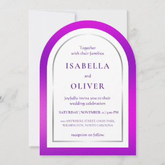 Invitation Purple silver gradient frame wedding