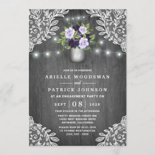 Invitation Purple Silver Grey Floral Russe