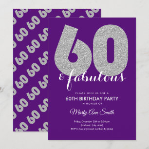 Invitation Purple Silver Parties scintillant 60 & Fabuleux fê