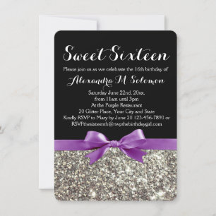 Invitation Purple Silver Parties scintillant Sweet 16 Party I