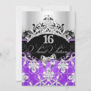 Invitation Purple Silver Sweet 16 Sparkle Tiara anniversaire