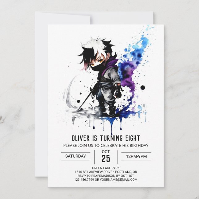 Invitation Purple Simple Ninja Boy Digital Anniversaire (Devant)