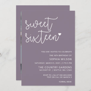 Invitation Purple Simple Script Sweet 16 Anniversaire Photo