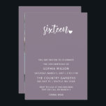 Invitation Purple Simple Script Sweet 16 Anniversaire Photo<br><div class="desc">Purple Simple Minimaliste Script Sweet 16 Anniversaire Photo Invitation</div>