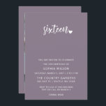 Invitation Purple Simple Script Sweet 16 Anniversaire Photo<br><div class="desc">Purple Simple Minimaliste Script Sweet 16 Anniversaire Photo Invitation</div>