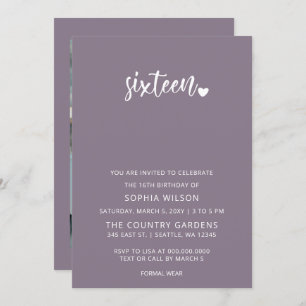 Invitation Purple Simple Script Sweet 16 Anniversaire Photo