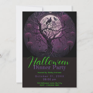 Invitation Purple Sky Pleine lune Bird Dîner d'Halloween