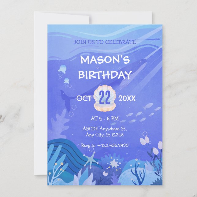 Invitation Purple sous les créatures de la mer anniversaire (Devant)