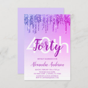 Invitation Purple Sparkle Parties scintillant 40e fête d'anni