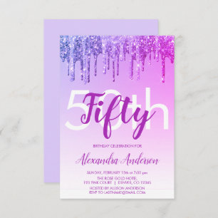Invitation Purple Sparkle Parties scintillant 50e fête d'anni
