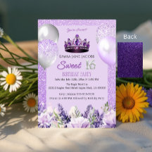 Purple Sparkle Sweet 16 Anniversaire Fête Invitati