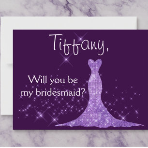 Invitation Purple Sparkles Gown Serez-vous ma demoiselle d'ho