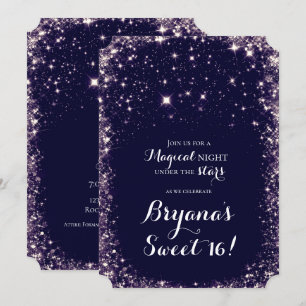 Invitation Purple Starry Night Sky Celestial Sweet 16