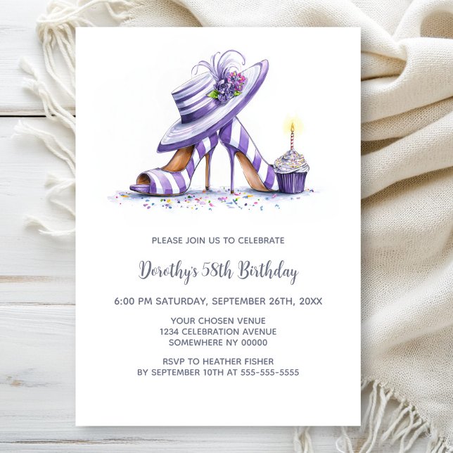 Invitation Purple Striped High Heel Shoes Birthday Party (Créateur téléchargé)