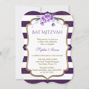 Invitation Purple Stripes Or Floral Première Sainte Communion