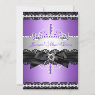 Invitation Purple Sweet 16 Anniversaire Fête Silver Black Lac