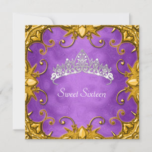 Invitation Purple Sweet 16 Anniversaire Soirée Or Blanc Tiara