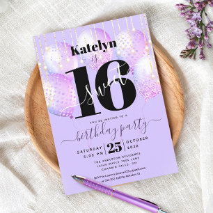 Invitation Purple Sweet 16 Birthday Girly Glam Script