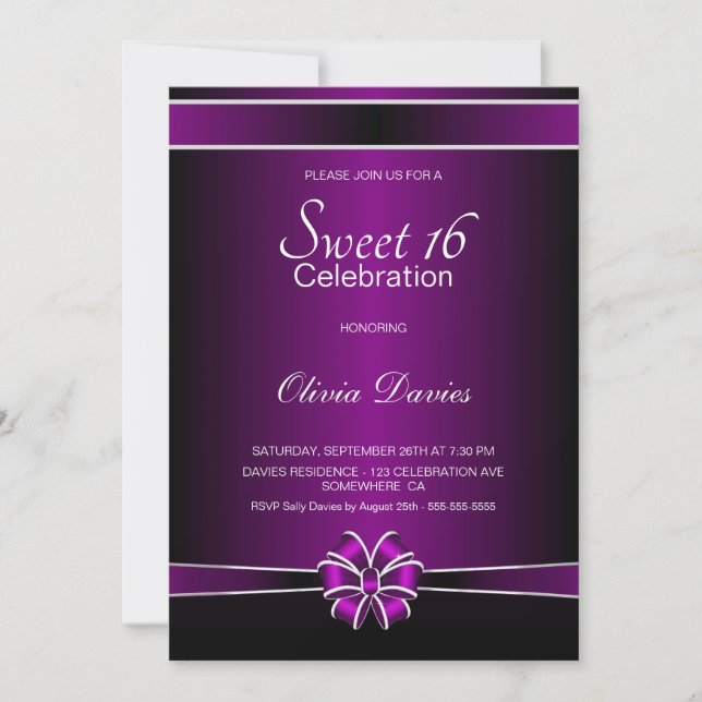 Invitation Purple Sweet 16 Fête d'anniversaire (Devant)