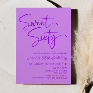 Invitation Purple Sweet Sixty Minimal 60e fête d'anniversaire