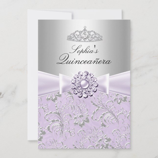 Invitation Purple Swirl & Tiara Quinceanera Annonces (Devant)