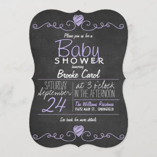 Invitation Purple, tableau rouge rustique blanc, Baby shower
