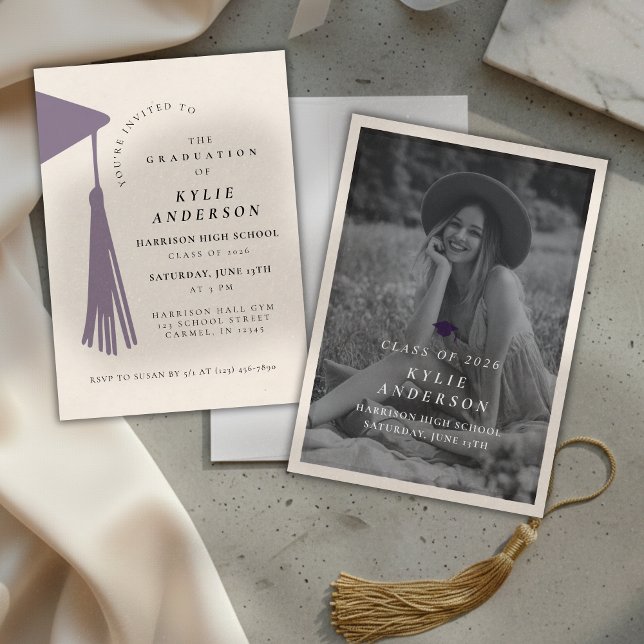Invitation Purple Tassel Senior Photo High School Graduation  (Purple Tassel Senior Photo High School Graduation Invitation)