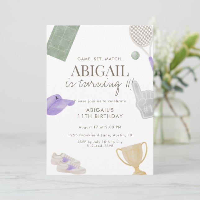 Invitation Purple Tennis 11th Birthday Party for Girls  (Debout devant)