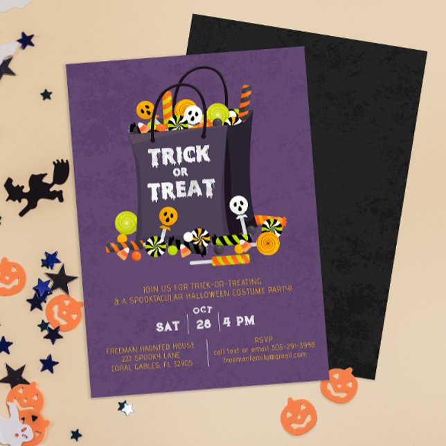 Invitation Purple Trick ou traiter les enfants Costume Invita (Trick or Treat Halloween Costume Party Invitation)
