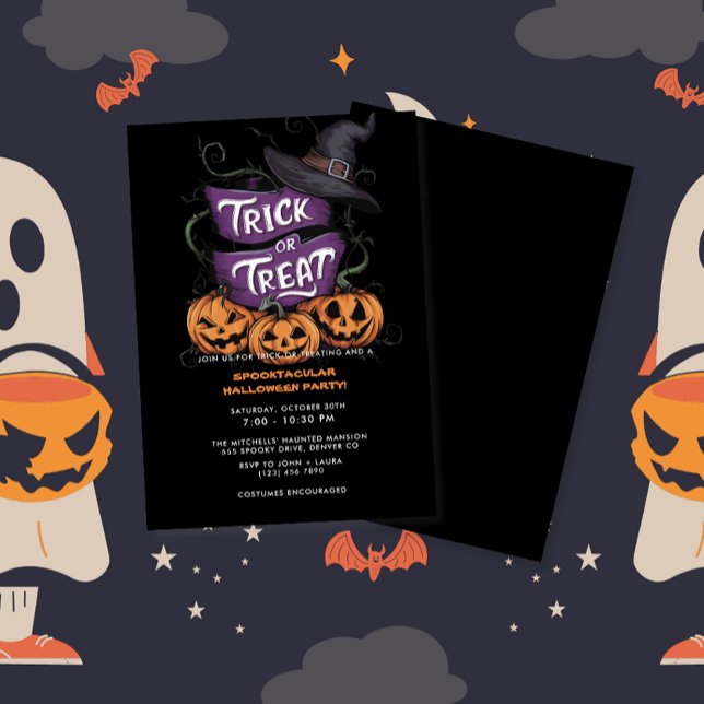 Invitation Purple Trick ou Treat Spooktacular Halloween Party (Créateur téléchargé)