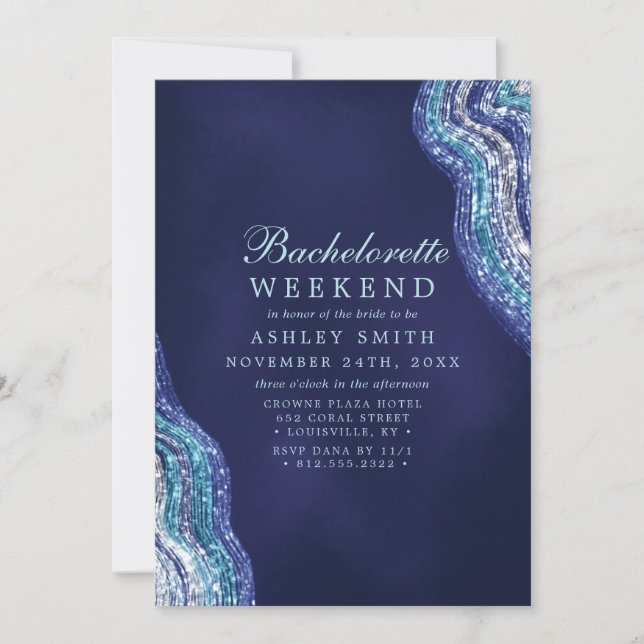 Invitation Purple Turquoise Agate Geode Bachelorette Week-end (Devant)