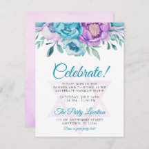 Purple Turquoise Aquarelle Florale Bat mitzvah Par