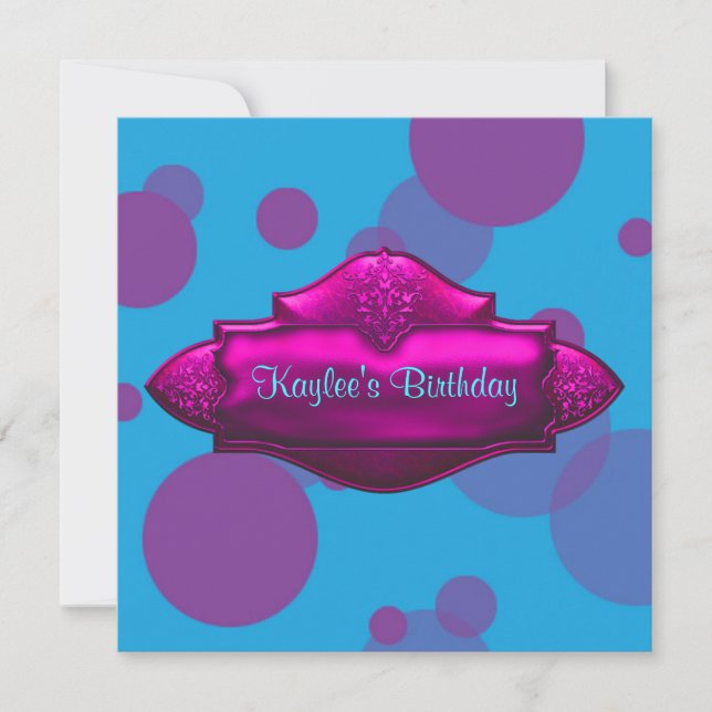 Invitation Purple Turquoise Bubbles Filles 10e fête d'anniver (Devant)
