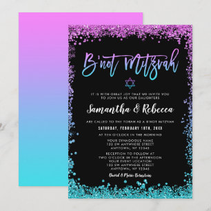 Invitation Purple Turquoise Faux Parties scintillant B'not Mi