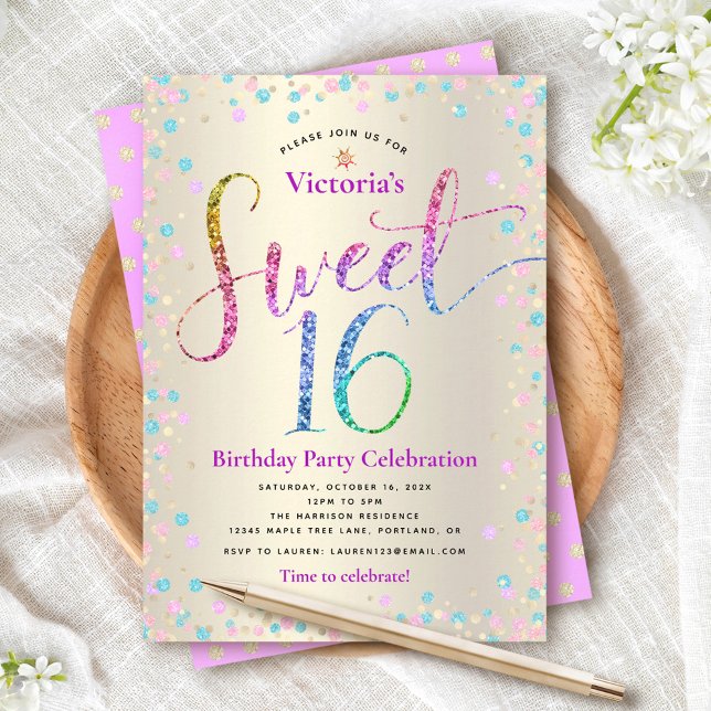 Invitation Purple Turquoise Parties scintillant Sweet 16 Anni (Créateur téléchargé)