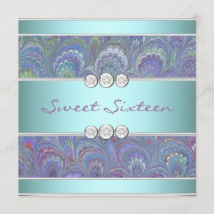 Invitation Purple Turquoise Peacock Paisley Sweet 16 Party