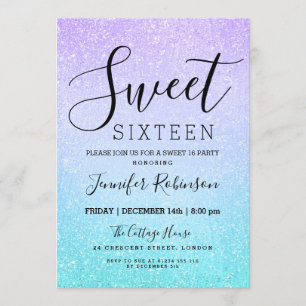 Invitation Purple Turquoise Sweet 16 Anniversaire Peinture Pa