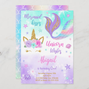 Invitation Purple Turquoise Unicorn Sirène Anniversaire Invit