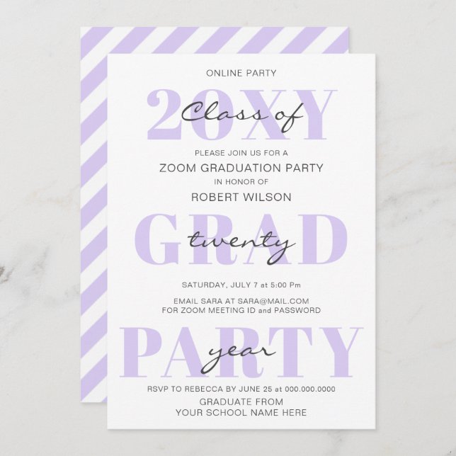 Invitation Purple Typographie Moderne En Ligne Graduation Par (Devant / Derrière)