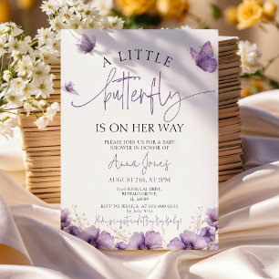 Invitation Purple Un papillon bébé est en chemin baby shower